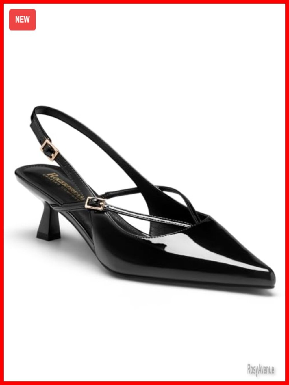 Kitten Heel Slingback Pumps Patent Vegan Leather Pointed Toe Dress Heels